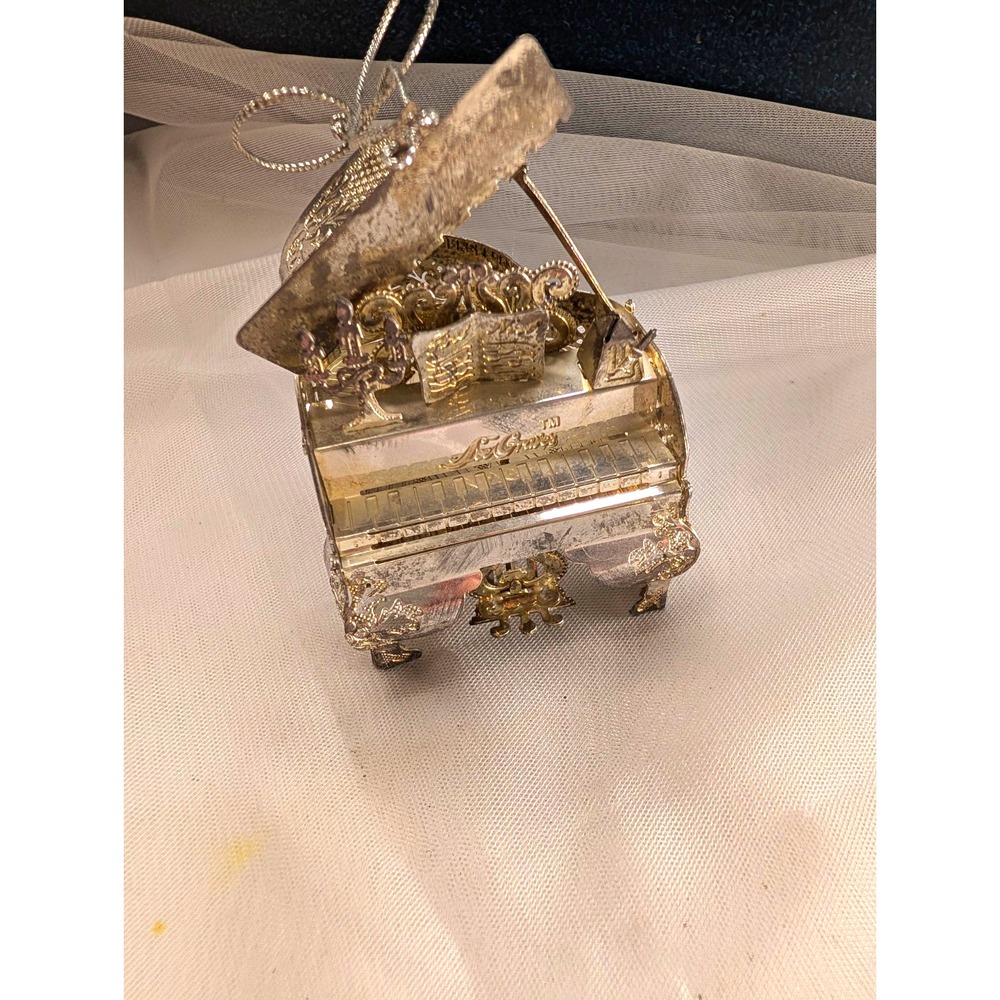 Silver Tone Filigree Grand Piano Musical Box Ornament | Proffitt's VTG
